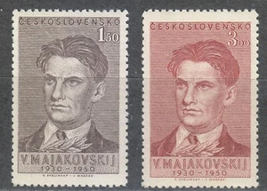 Czechoslovakia 1950 MNH Mi 608-609 Sc 404-405 Vladimir Mayakovsky,Russian Poet** - Picture 1 of 2