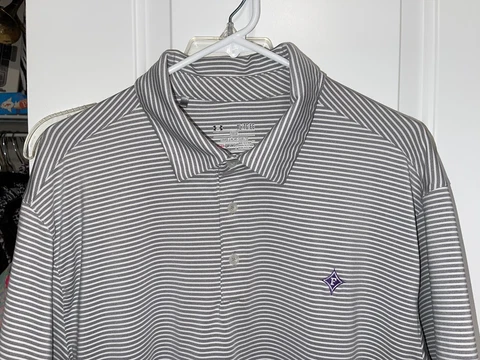 Under Armour Heat Gear Loose Furman Paladin Short Sleeve Grey Stripe Polo Men XL Cover