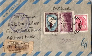 1949 Argentina Cover to Philippines DP Displaced Person Camp Tubabao Island - Picture 1 of 2