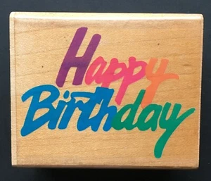 HAPPY BIRTHDAY PARTY WORD GREETING SPECIAL OCCASSION Wood Rubber Stamp - Picture 1 of 4