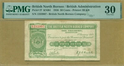 British North Borneo 1938 50 Cents Pick 27 PMG 30. Rare note. - Image 1 of 2