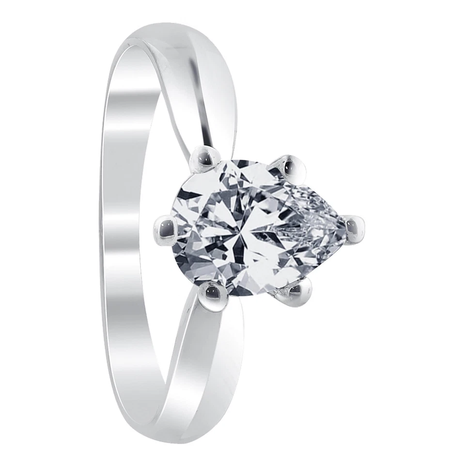 925 Sterling Silver Pear Shape CZ 6 Prong Set Promise Ring - Image 1 of 4