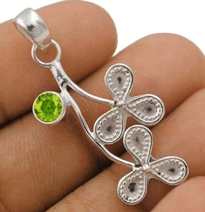 Natural Floral Peridot 925 Solid Genuine Sterling Silver Pendant @8-1 - Picture 1 of 1