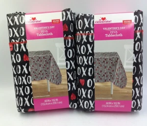 Valentines Day XOXO Decoration PEVA Tablecloth Black 60" x 102" Rectangle Lot 2 - Picture 1 of 2
