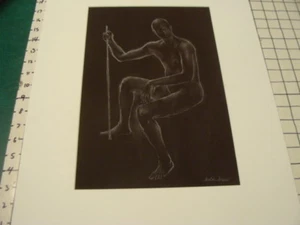 Signed Vintge Original LESLIE SNOW (Feron) Art - NUDE MAN sitting 2 GAY INTEREST - Picture 1 of 6