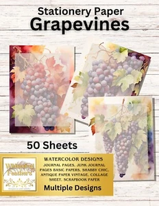 Grapevines Stationery - Watercolor Floral Design - Writing Papers 50 Sheets - Picture 1 of 17