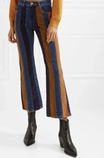 See by Chloe Mid Rise Wide Leg 9” Flare Denim Suede Striped Jeans Size 27