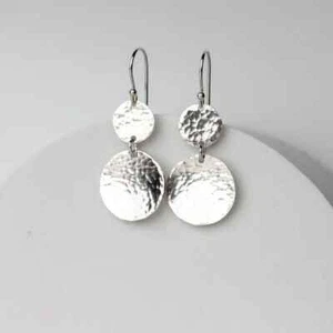Hammered Disc Earrings Sterling Silver Everyday Earrings Handmade Jewelry Gift - Picture 1 of 5