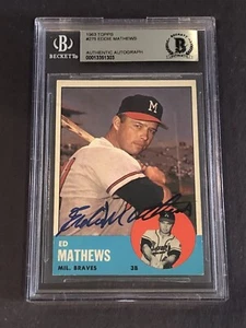 EDDIE MATHEWS Signed 1963 TOPPS Card #275 Beckett Authenticated BAS - Picture 1 of 4