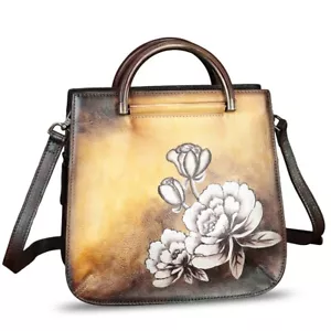 Echtleder Geldbörsen und Handtaschen für Damen handbemalt Beuteltasche Schultertasche - Bild 1 von 7