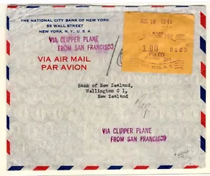 Medidor NCR 1941 $1 Nueva York - Wellington Nueva Zelanda vía correo aéreo de San Francisco vía Clipper - Imagen 1 de 3
