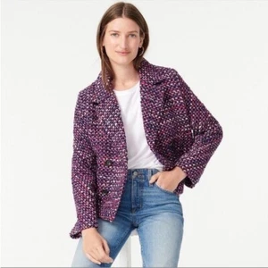 J. Crew | Lady Jacket Italian Tweed Boucle Textured Italy Purple Woven Peacoat S - Picture 1 of 12