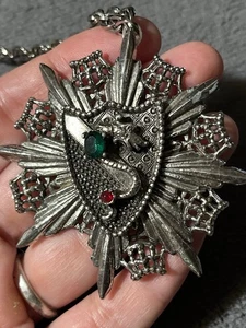 VTG Silver TONE Maltese Cross Dragon Sword Medal Necklace Pendant broken alas! - Picture 1 of 3
