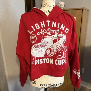 Disney Pixar Cars Lighting McQueen Red Cropped Hoodie Size Medium NWT! - Picture 1 of 7