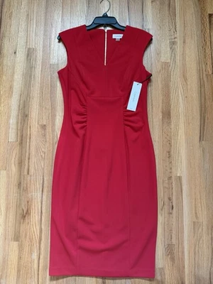Calvin Klein Red Sleeveless V-neck Dress With Gold Tone Back Zipper Women’s 8 - Image 1 of 4