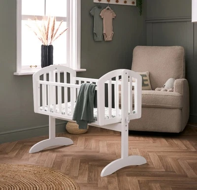 Obaby Sophie Baby Swinging Wooden Crib Cot in White - From Birth - 85x43cm - Image 1 of 4