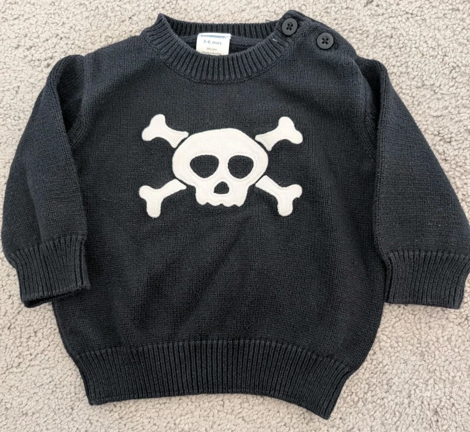 Gymboree Navy Skull Long Sleeve Knit Sweater Halloween Pirate Size 3-6 Months - Image 1 of 4