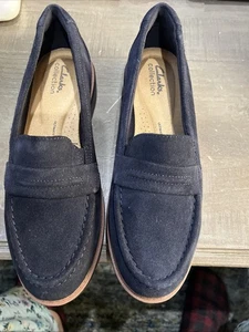 Clarks Collection Leather Loafers Westlynn Bay Navy 9W - Imagen 1 de 6
