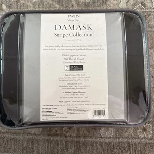 Twin Damask Stripe 3 Piece Sheet Set 500 Tc 18" Deep 100% Egyptian Cotton Black - Picture 1 of 6