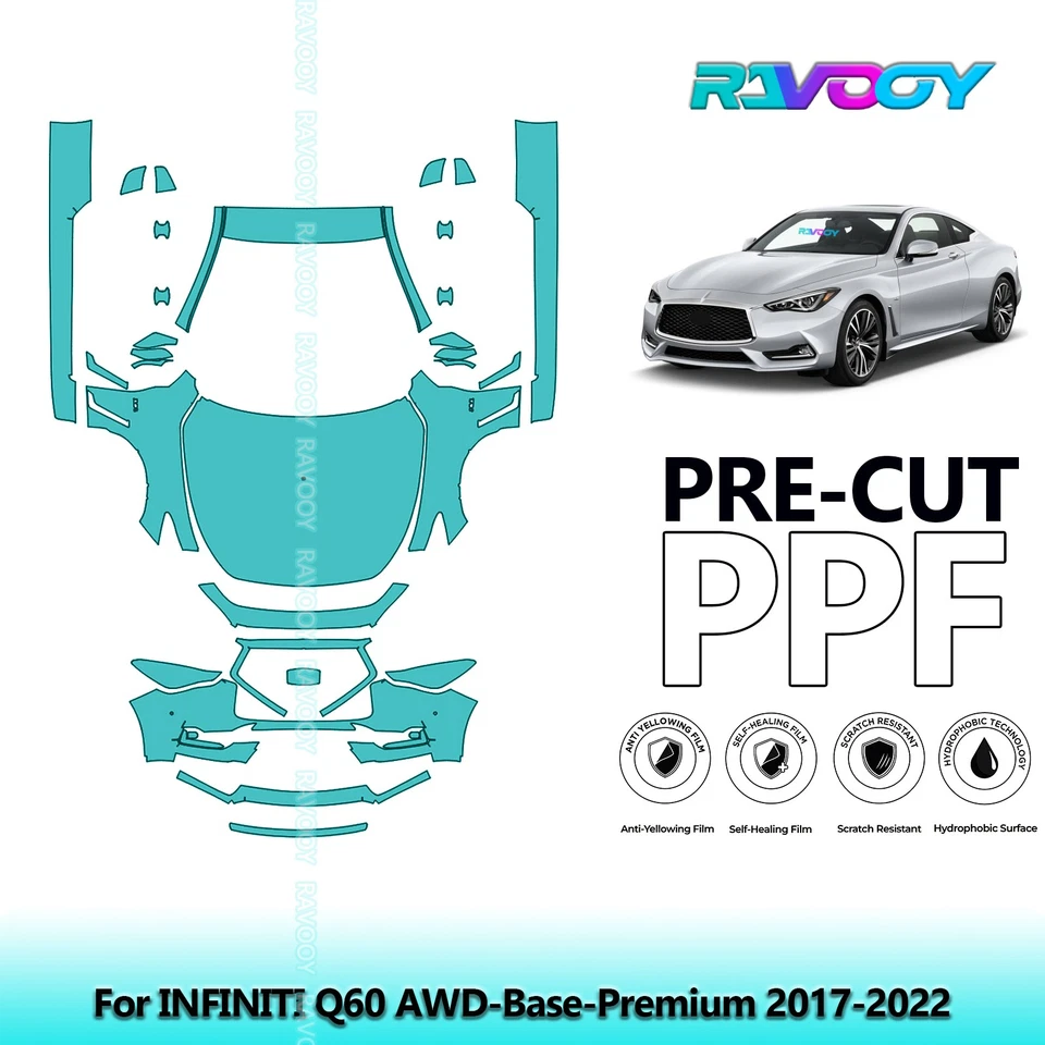 Película de protección de pintura precortada PPF para INFINITI Q60 AWD-Base-Premium 2017-2022 Foto 1 de 4