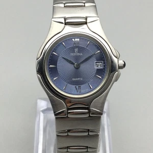 Vintage Festina Watch Womens 26mm Silver Tone Blur Date 6692 New Battery 6.75" - Picture 1 of 12