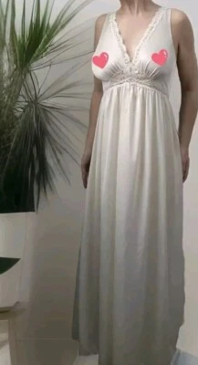 Maxi Camisón de Colección Años 70 Lorena Deslizamiento Completo Sedoso Suave Nylon Borde de Encaje L Foto 1 de 4