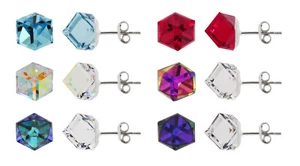 Sterling Silver Cube Earrings Stud Posts made with 4841 8mm Primero® Crystals - Picture 1 of 9