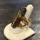 NEW~Brown & Multi Colored Crystal Lizard Ring~Gold Tone~Sz.8~Cubic Zirconia