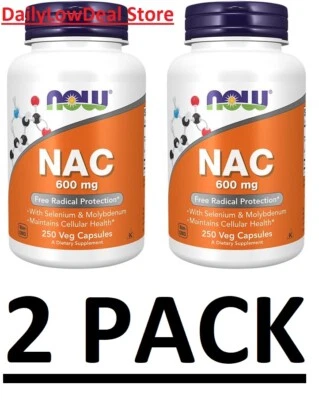 2 УПАКОВКИ - Now Foods NAC 600 мг 250 растительных капсул (всего 500 капсул) - Изображение 1 из 4