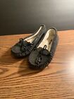 Minnie Tonka Black Leather Slip-On Moccasin Shoes  Women, Size 8