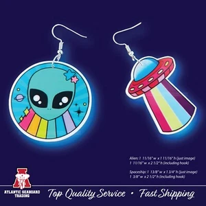 Spaceship & Alien Earrings - Picture 1 of 12