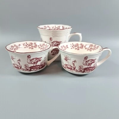 New England Toile Tabletas Tazas Ilimitadas Tazas Borgoña/Blanco Lote / 3 Foto 1 de 4