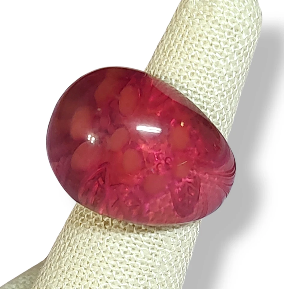 Anillo Cúpula Flores Rosa Lucita Estilo Vintage Resina Talla 6 Retro Foto 1 de 4