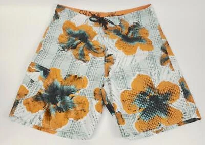 Shorts de tabuleiro Maui & Sons masculino 38 laranja azul branco havaiano com cadarço - Imagem 1 de 4