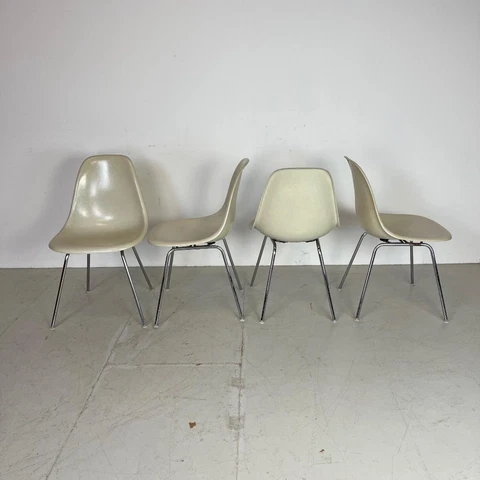 4x EAMES DSS CHAIRS HERMAN MILLER 50s 60s PARCHMENT H BASE #3843 Cover