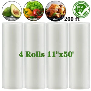 4 rollos bolsa selladora al vacío comercial en relieve de 11"x50' ahorro de alimentos almacenamiento cocina - Imagen 1 de 12