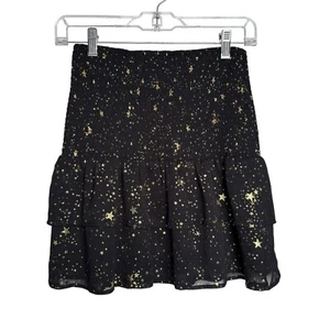 Aqua Bloomingdale’s Damen gesmokte Taille Minirock Größe Small schwarz gold Stern - Bild 1 von 10