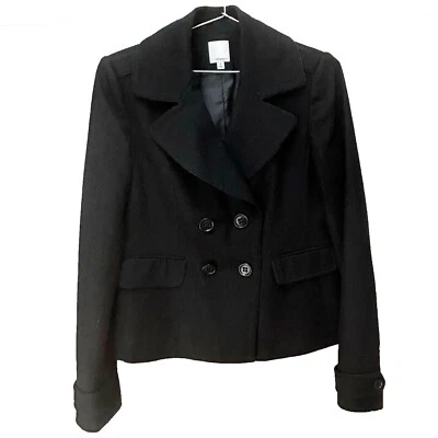 Halogen Pea Coat Womens M Jacket Double Breasted Outerwear Coat Wool Blend Black - Image 1 of 4