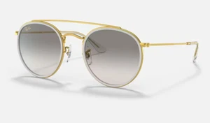RAY-BAN ROUND DOUBLE BRIDGE SUNGLASSES RB3647N 923632 POLISHED GOLD W/ GREY LENS - Picture 1 of 6