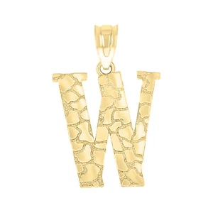 Premium 10k Yellow Gold Unisex Initial "W" Alphabet Nugget Pendant 1.3g Charm - Picture 1 of 1