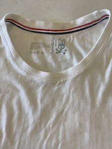 Men’s Psycho Bunny Crew Neck Cotton Blend Short Sleeve Off White T Shirt Size L - Picture 1 of 9