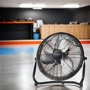 12 in. 3-Speed High-Velocity Industrial Heavy Duty Metal Floor Fan in Black with - Picture 1 of 1