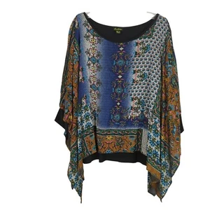 Cartise dolman sleeves poncho colorful geometric art floral Tunic top Boho Sz 12 - Picture 1 of 17