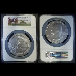 2015-P 5 oz Silver 25C Saratoga New York First Day of Issue SP70 NGC - Picture 1 of 3