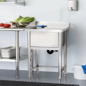 2FT Commercial Stainless Steel Sink Bowl Single Kitchen Catering Work Prep Table - Picture 1 of 15