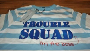 BNWT RED HERRING BLUE & WHITE STRIPED T-SHIRT TROUBLE SQUAD I'M THE BOSS 5 YEARS - Picture 1 of 2