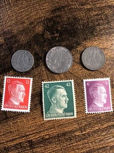 German Third Reich Nazi Adolf Hitler stamps and coins - Picture 1 of 1