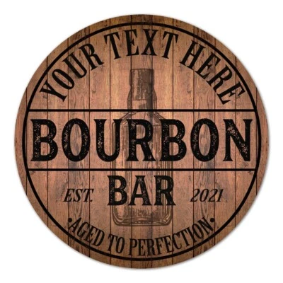 Personalized Bourbon Bar 14" Round Wood Sign Home Bar Decor Gift B3-00140053001 - Image 1 of 4