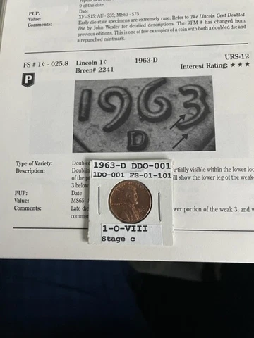 1963-D DDO-001 Beautiful Doubled Die Obverse Lincoln Cent Cover