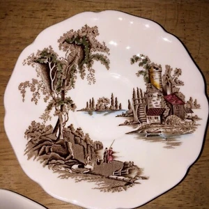 SET OF 3 JOHNSON BROTHERS "THE OLD MILL" SAUCERS Made In England Great Condition - Picture 1 of 10